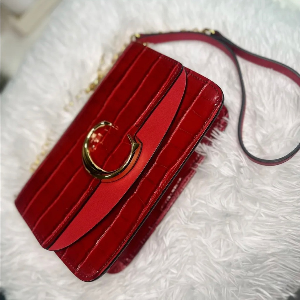 Authentic Chloe Crocodile Embossed Red Leather